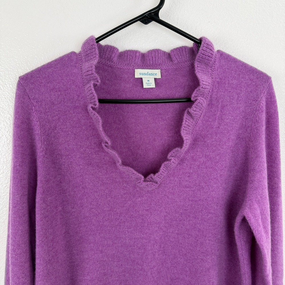 Sundance Sweater Womens Medium Purple Gisella Ruffle Neck Bell Cuff Long Sleeve - Picture 2 of 9